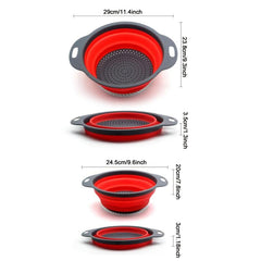 2pcs Silicone Strainer Basket Collapsible Colander Drain Basket Red Round