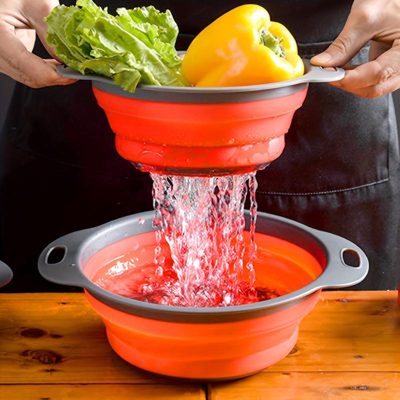 2pcs Silicone Strainer Basket Collapsible Colander Drain Basket Red Round