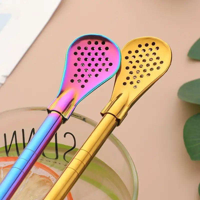 Colorful Stainless Steel Drinking Spoons for Yerba Mate Tea and Water