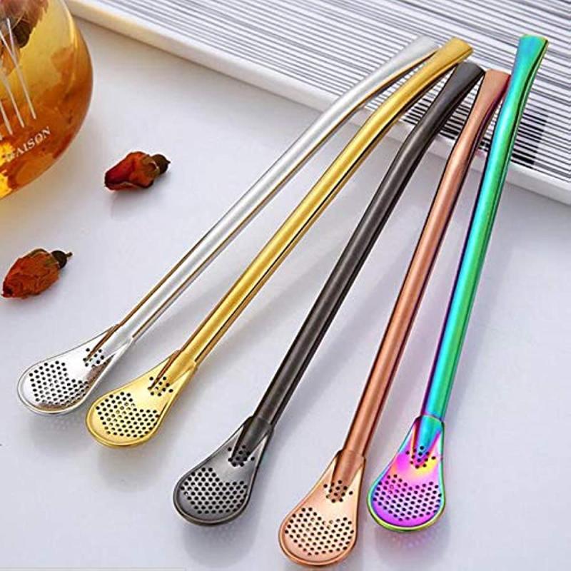 Colorful Stainless Steel Drinking Spoons for Yerba Mate Tea and Water