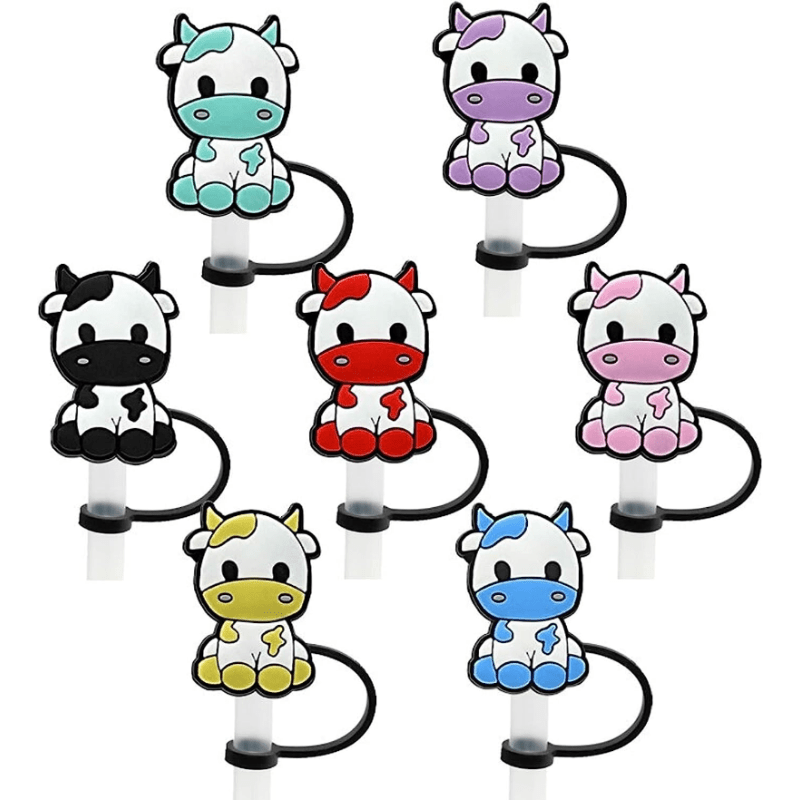 7pcs Silicone Cow Straw Tips Cover for Tumblers