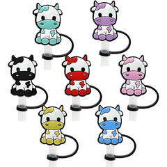 7pcs Silicone Cow Straw Tips Cover for Tumblers