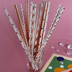 50pcs Rose Golden Paper Straws Party Supplies Wedding Baby Shower
