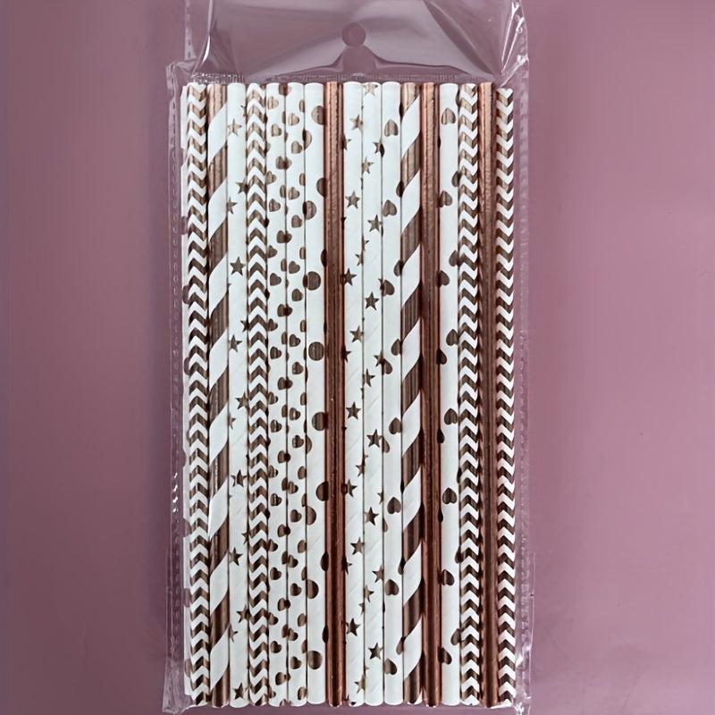 50pcs Rose Golden Paper Straws Party Supplies Wedding Baby Shower