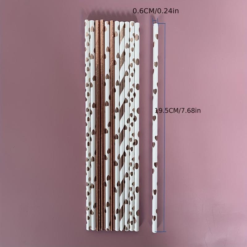 50pcs Rose Golden Paper Straws Party Supplies Wedding Baby Shower