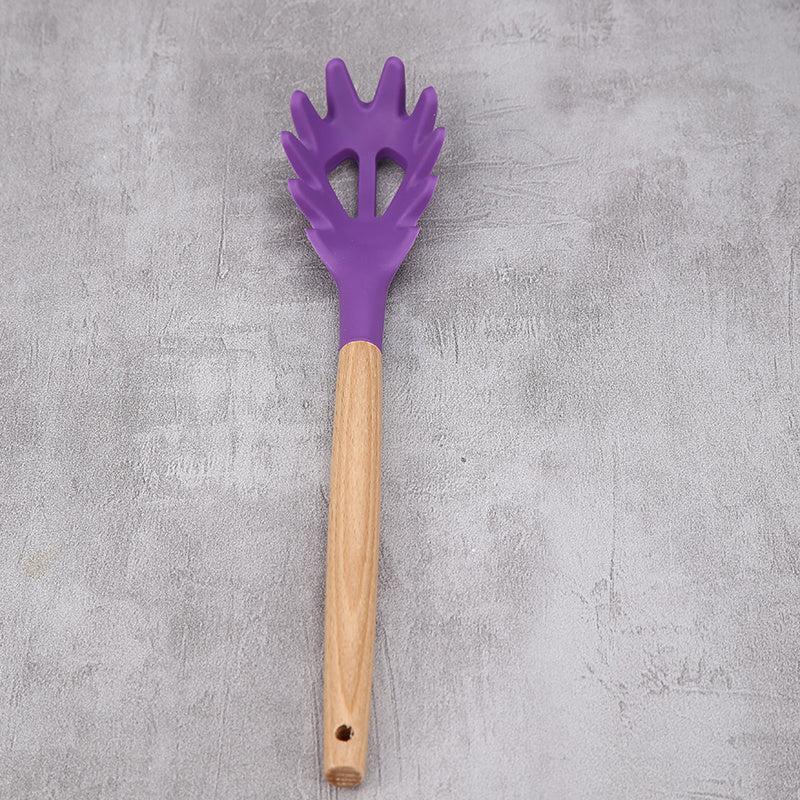 Wooden Handle Silicone Spaghetti Leak Spoon Kitchen Supplies