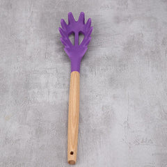 Wooden Handle Silicone Spaghetti Leak Spoon Kitchen Supplies