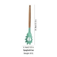 Wooden Handle Silicone Spaghetti Leak Spoon Kitchen Supplies