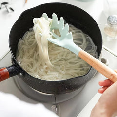 Wooden Handle Silicone Spaghetti Leak Spoon Kitchen Supplies