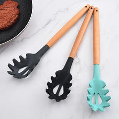 Wooden Handle Silicone Spaghetti Leak Spoon Kitchen Supplies