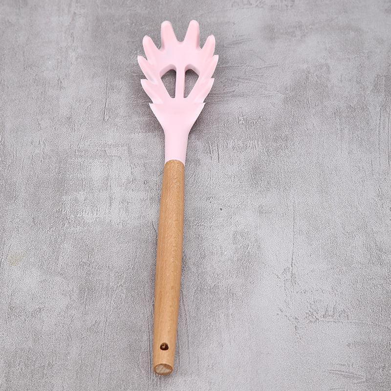 Wooden Handle Silicone Spaghetti Leak Spoon Kitchen Supplies