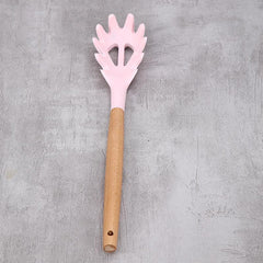 Wooden Handle Silicone Spaghetti Leak Spoon Kitchen Supplies