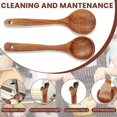 2pcs Non Stick Wooden Cooking Spoon Set Deep Soup Spoon for Easy Stirring