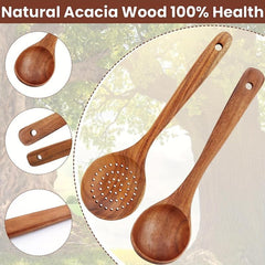 2pcs Non Stick Wooden Cooking Spoon Set Deep Soup Spoon for Easy Stirring