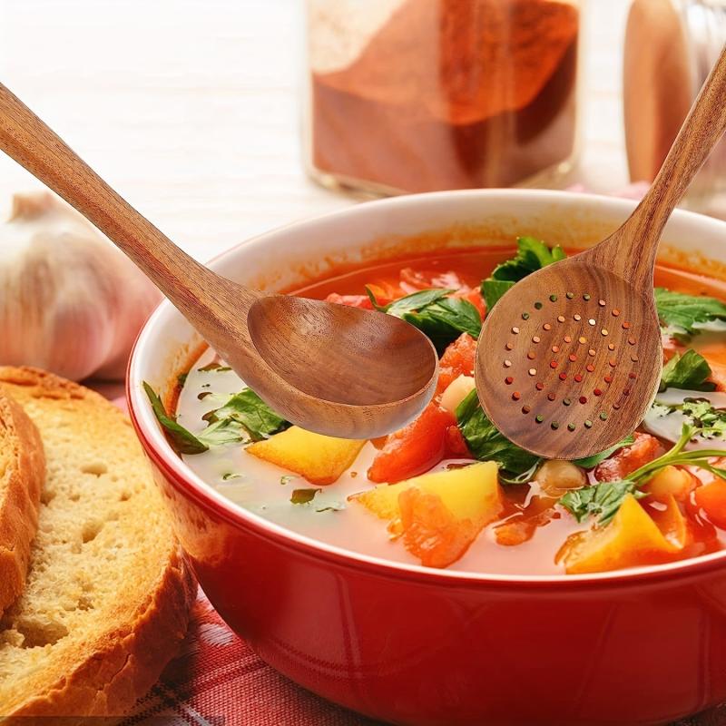 2pcs Non Stick Wooden Cooking Spoon Set Deep Soup Spoon for Easy Stirring