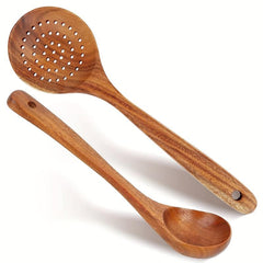 2pcs Non Stick Wooden Cooking Spoon Set Deep Soup Spoon for Easy Stirring