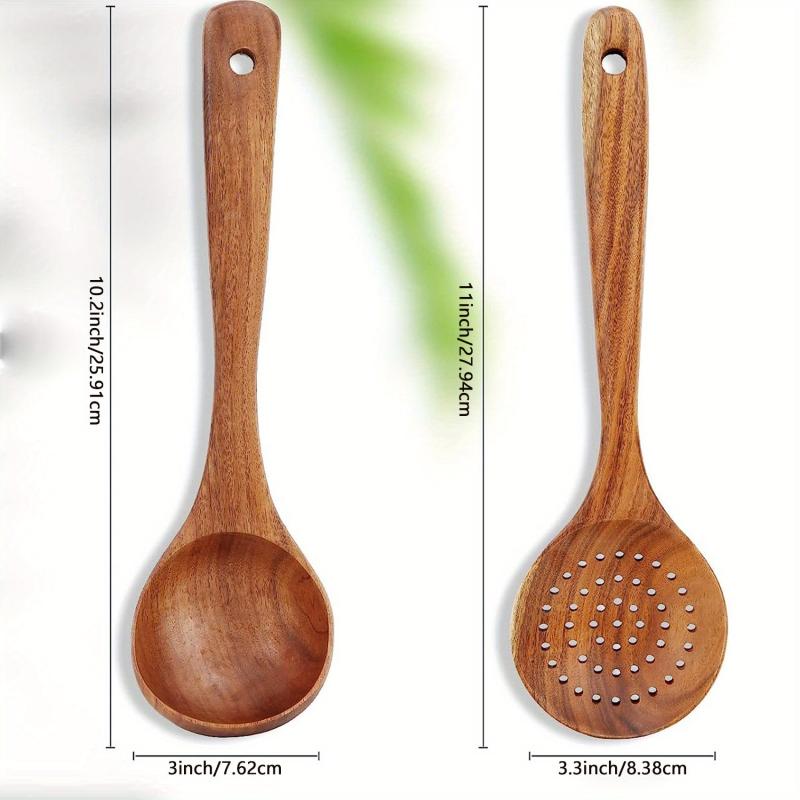 2pcs Non Stick Wooden Cooking Spoon Set Deep Soup Spoon for Easy Stirring