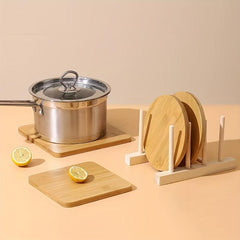 Bamboo Insulated Mat Hot Pots Plate Rack Holder Set