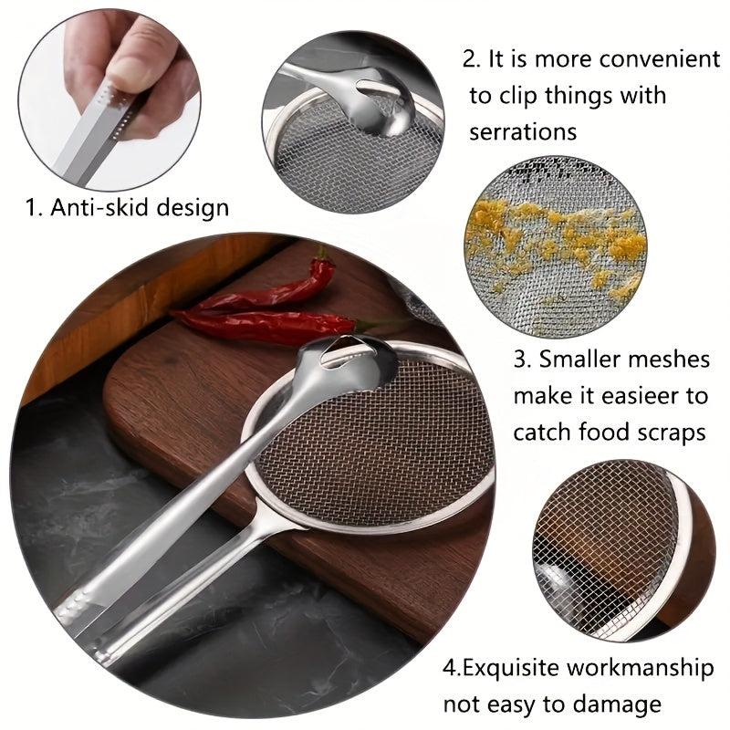 2pcs Stainless Steel Food Tongs Filter Spoon Clip Kitchen Frying Strainer Lad
