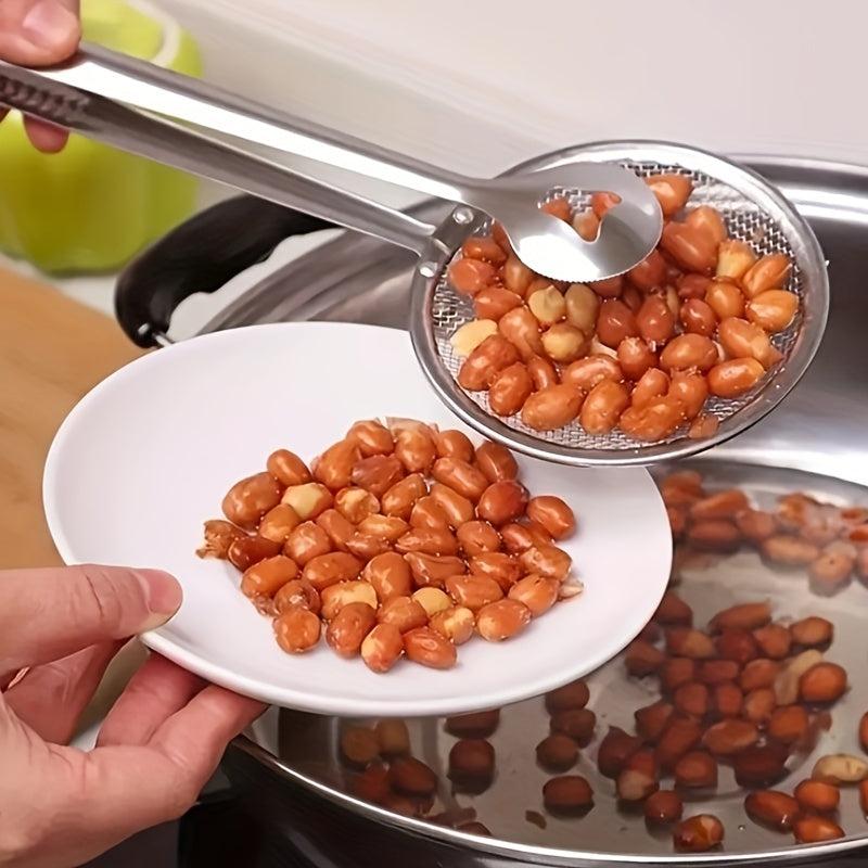 2pcs Stainless Steel Food Tongs Filter Spoon Clip Kitchen Frying Strainer Lad