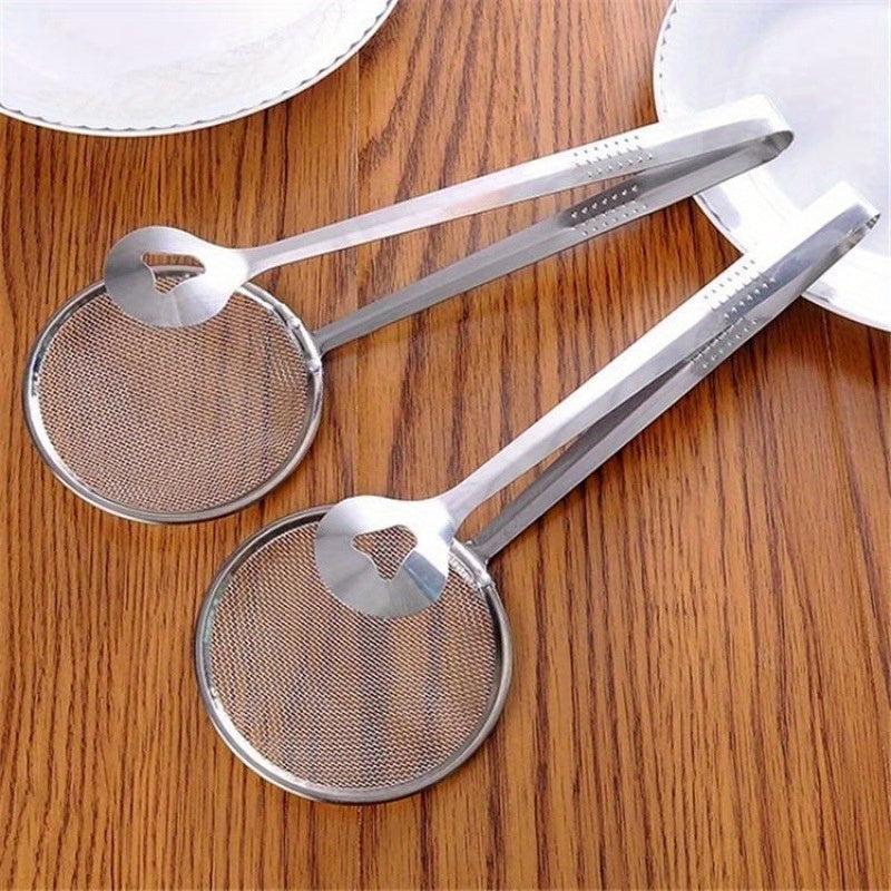 2pcs Stainless Steel Food Tongs Filter Spoon Clip Kitchen Frying Strainer Lad