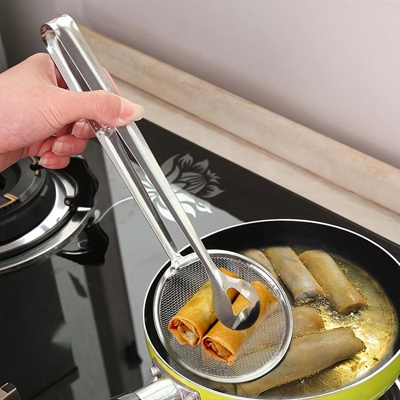 2pcs Stainless Steel Food Tongs Filter Spoon Clip Kitchen Frying Strainer Lad