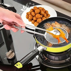 2pcs Stainless Steel Food Tongs Filter Spoon Clip Kitchen Frying Strainer Lad
