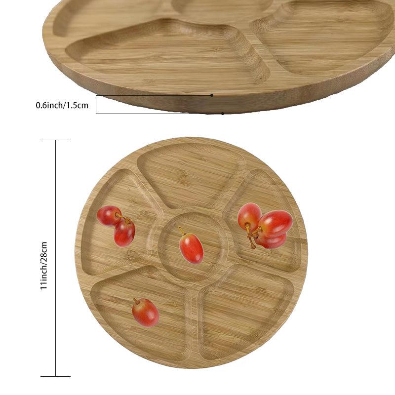 Bamboo Tray Grid Snack Platter for Cheese Pizza Melon Seeds