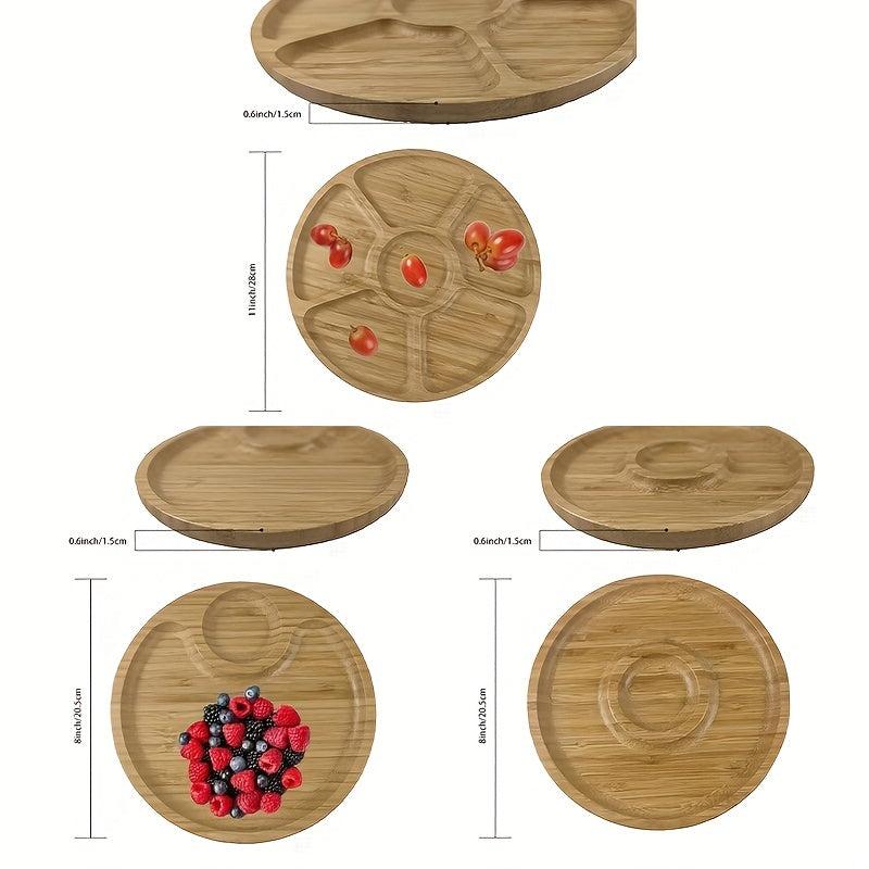 Bamboo Tray Grid Snack Platter for Cheese Pizza Melon Seeds