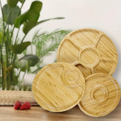 Bamboo Tray Grid Snack Platter for Cheese Pizza Melon Seeds