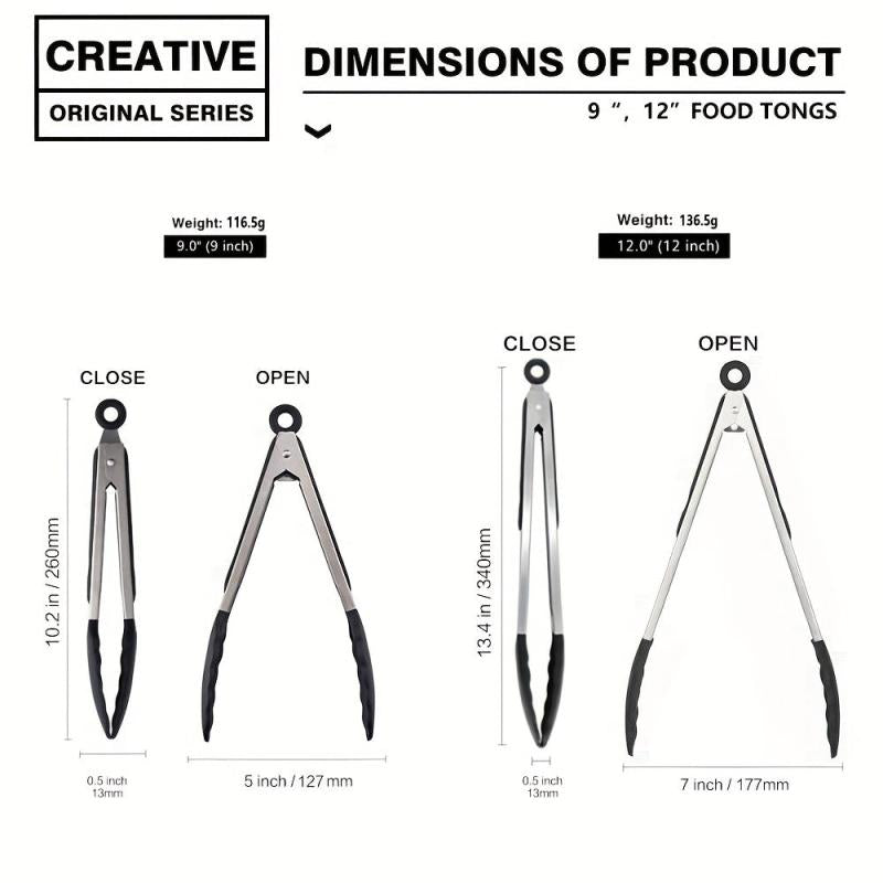 1pc Stainless Steel Silicone Kitchen Tongs for Cooking Baking Grilling
