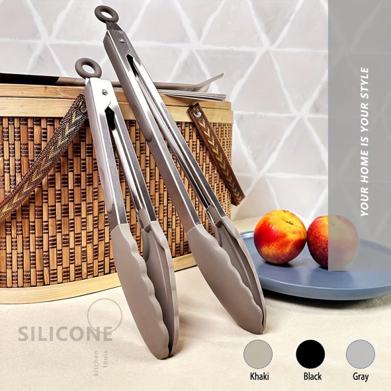 1pc Stainless Steel Silicone Kitchen Tongs for Cooking Baking Grilling