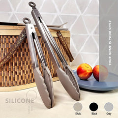 1pc Stainless Steel Silicone Kitchen Tongs for Cooking Baking Grilling