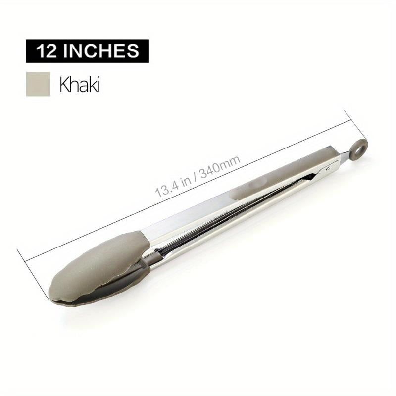 1pc Stainless Steel Silicone Kitchen Tongs for Cooking Baking Grilling