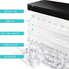 Ice Cube Tray with Bin, Lid, Spoon - Perfect for Cocktails