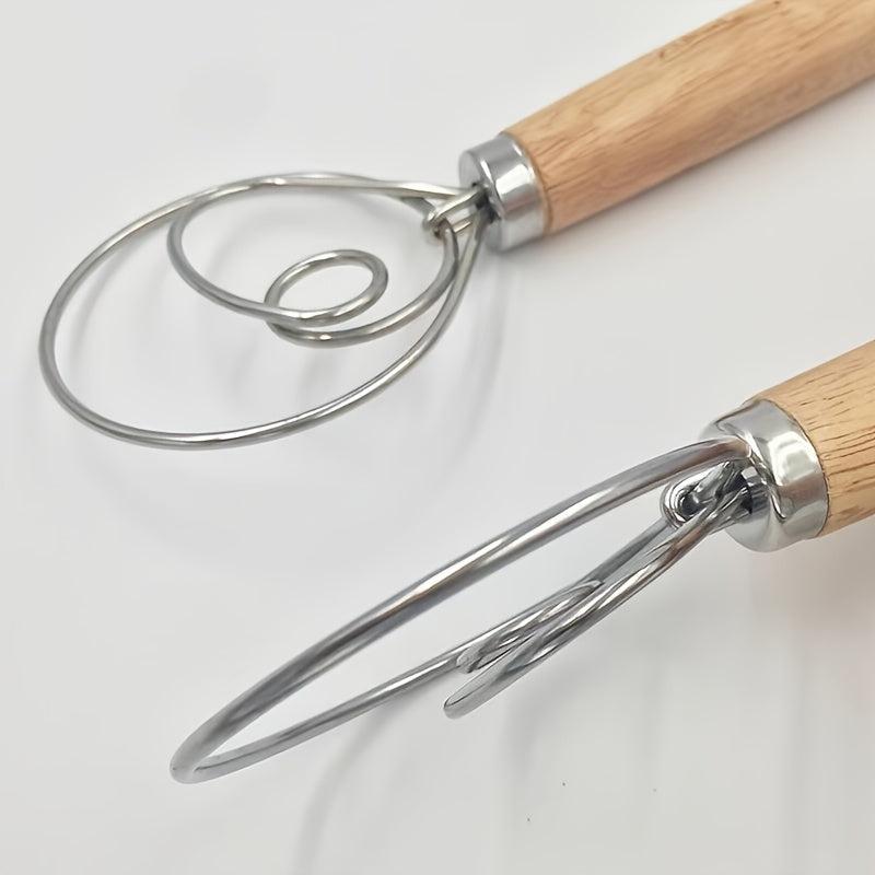 Stainless Steel Dough Whisk With Wooden Handle - Bread Making Tool