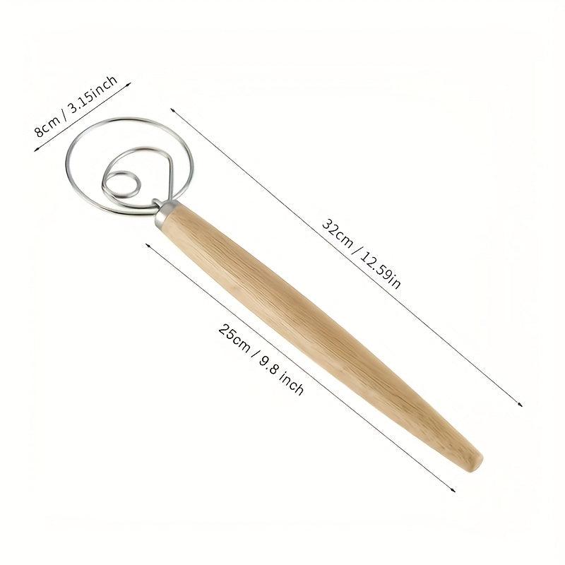 Stainless Steel Dough Whisk With Wooden Handle - Bread Making Tool