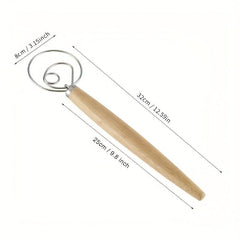 Stainless Steel Dough Whisk With Wooden Handle - Bread Making Tool
