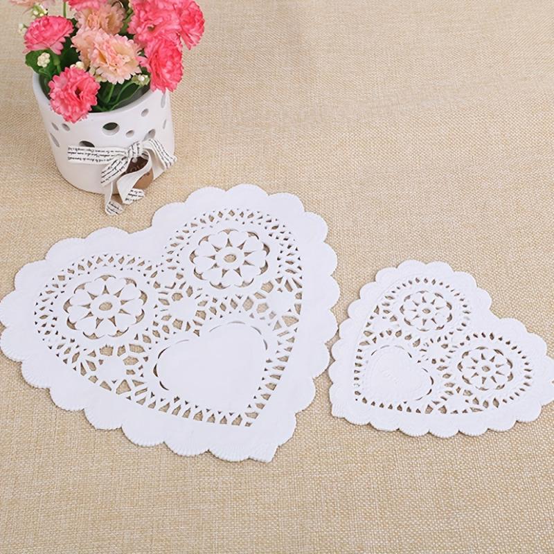 100pcs Heart Paper Doilies Lace Disposable Paper Placemats