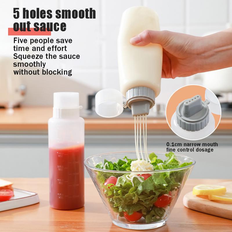 5 Hole Condiment Squeeze Bottles 350ml Portable Sauce Dispenser