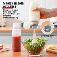5 Hole Condiment Squeeze Bottles 350ml Portable Sauce Dispenser