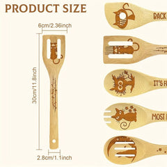 5pcs Cat Bamboo Kitchen Utensils Set Halloween Decorative Wooden Cooking Tools