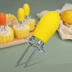 4 Pairs High Temp Stainless Steel Corn Needles Plugs BBQ Fruit Forks