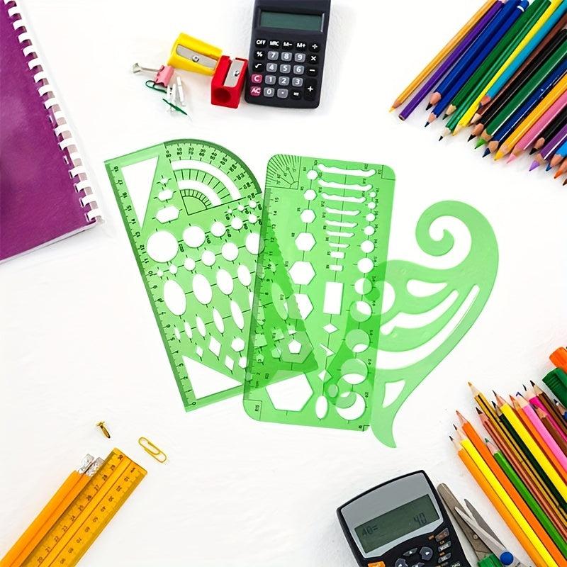11pcs Geometric Drawings Templates Measuring Rulers Plastic Stencils with Zipper