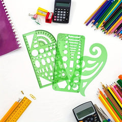11pcs Geometric Drawings Templates Measuring Rulers Plastic Stencils with Zipper