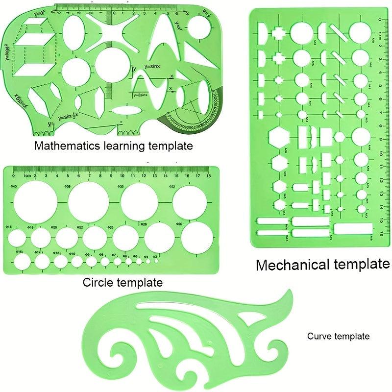 11pcs Geometric Drawings Templates Measuring Rulers Plastic Stencils with Zipper