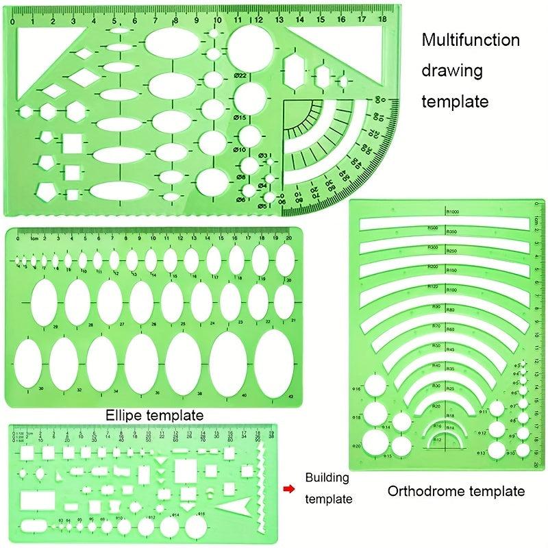 11pcs Geometric Drawings Templates Measuring Rulers Plastic Stencils with Zipper