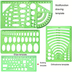 11pcs Geometric Drawings Templates Measuring Rulers Plastic Stencils with Zipper