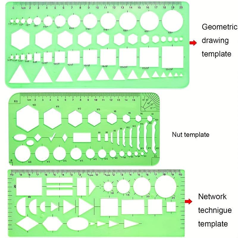 11pcs Geometric Drawings Templates Measuring Rulers Plastic Stencils with Zipper