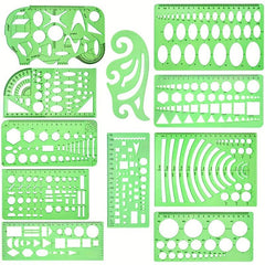 11pcs Geometric Drawings Templates Measuring Rulers Plastic Stencils with Zipper